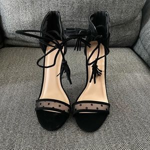 C.R. Women Heels Swiss Dot Mesh Two-Piece Sandals